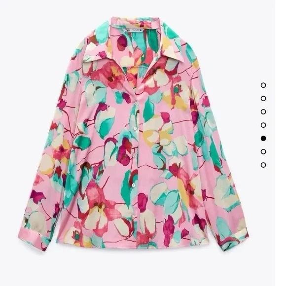 Zara Pink Floral Silky Button Up Blouse Size Medium - Picture 1 of 7